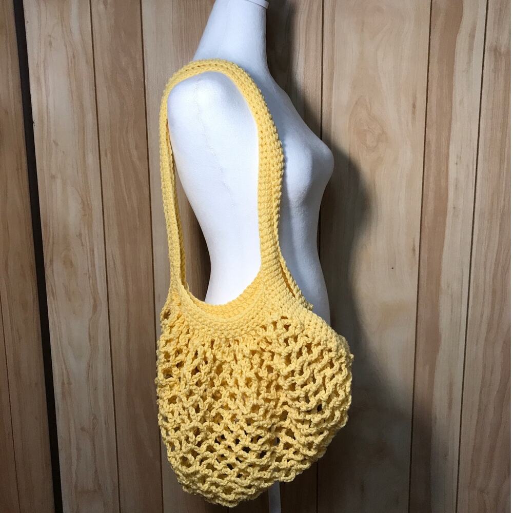 NWT Handmade Crocheted Yellow Medium Reusable Mesh Market Bag by Dawny